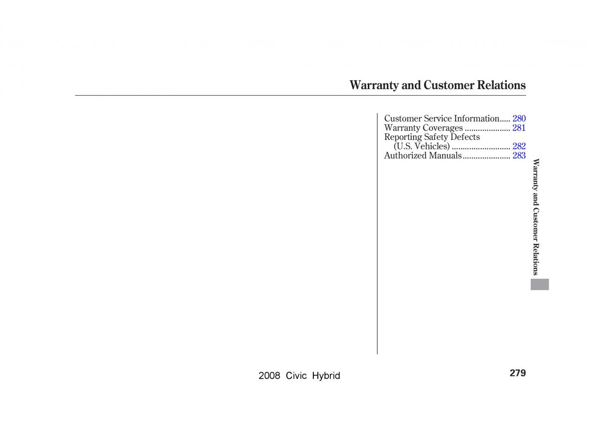 Honda Civic Hybrid VIII 8 owners manual / page 282