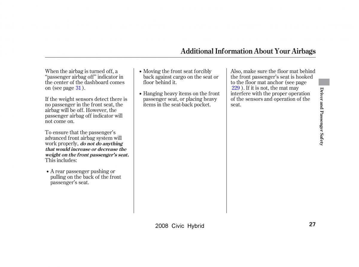 Honda Civic Hybrid VIII 8 owners manual / page 30