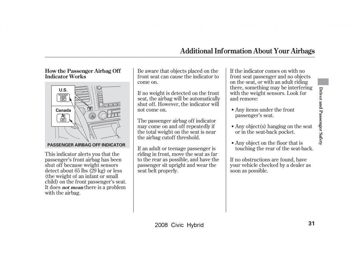 Honda Civic Hybrid VIII 8 owners manual / page 34