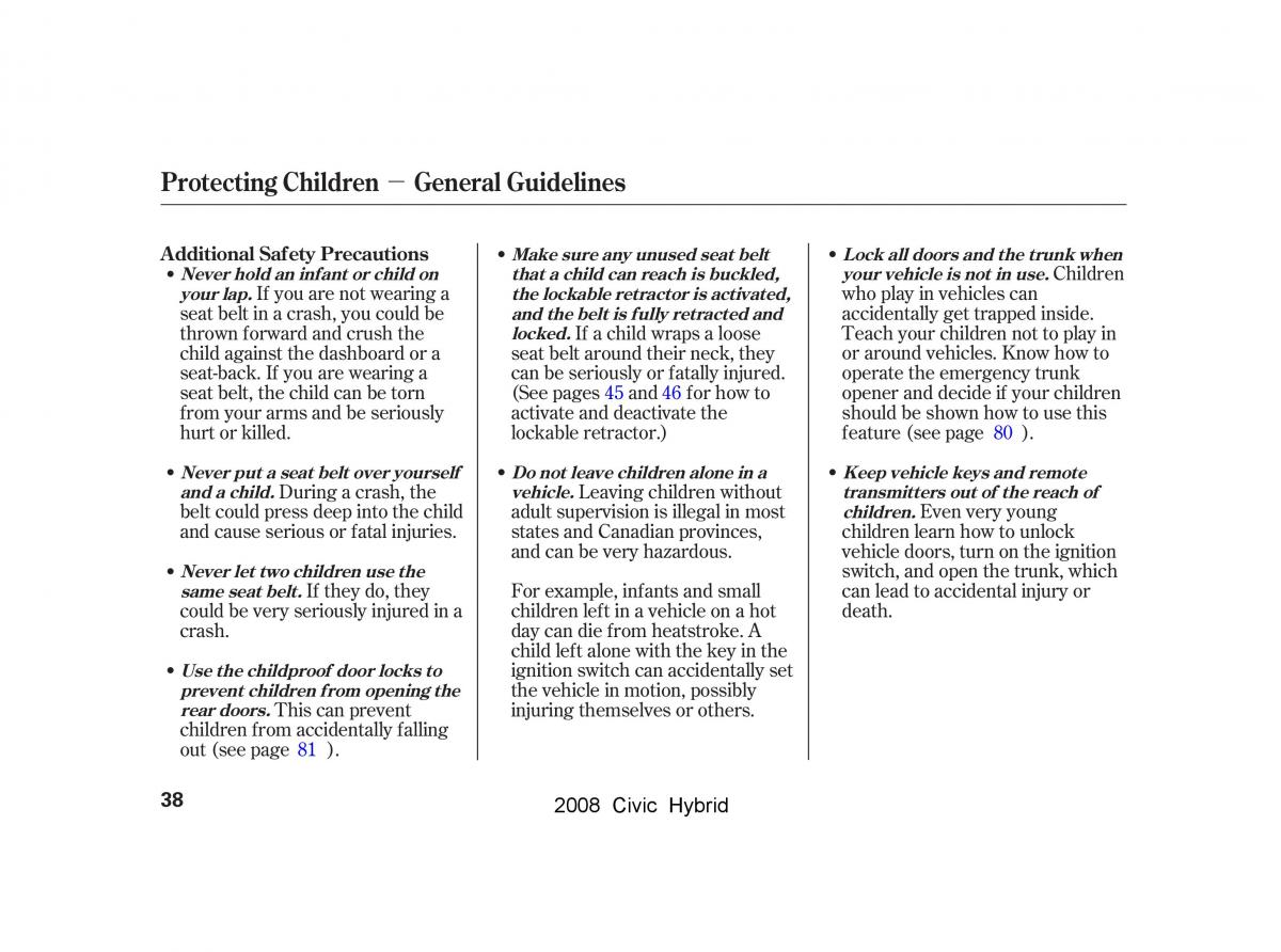 Honda Civic Hybrid VIII 8 owners manual / page 41