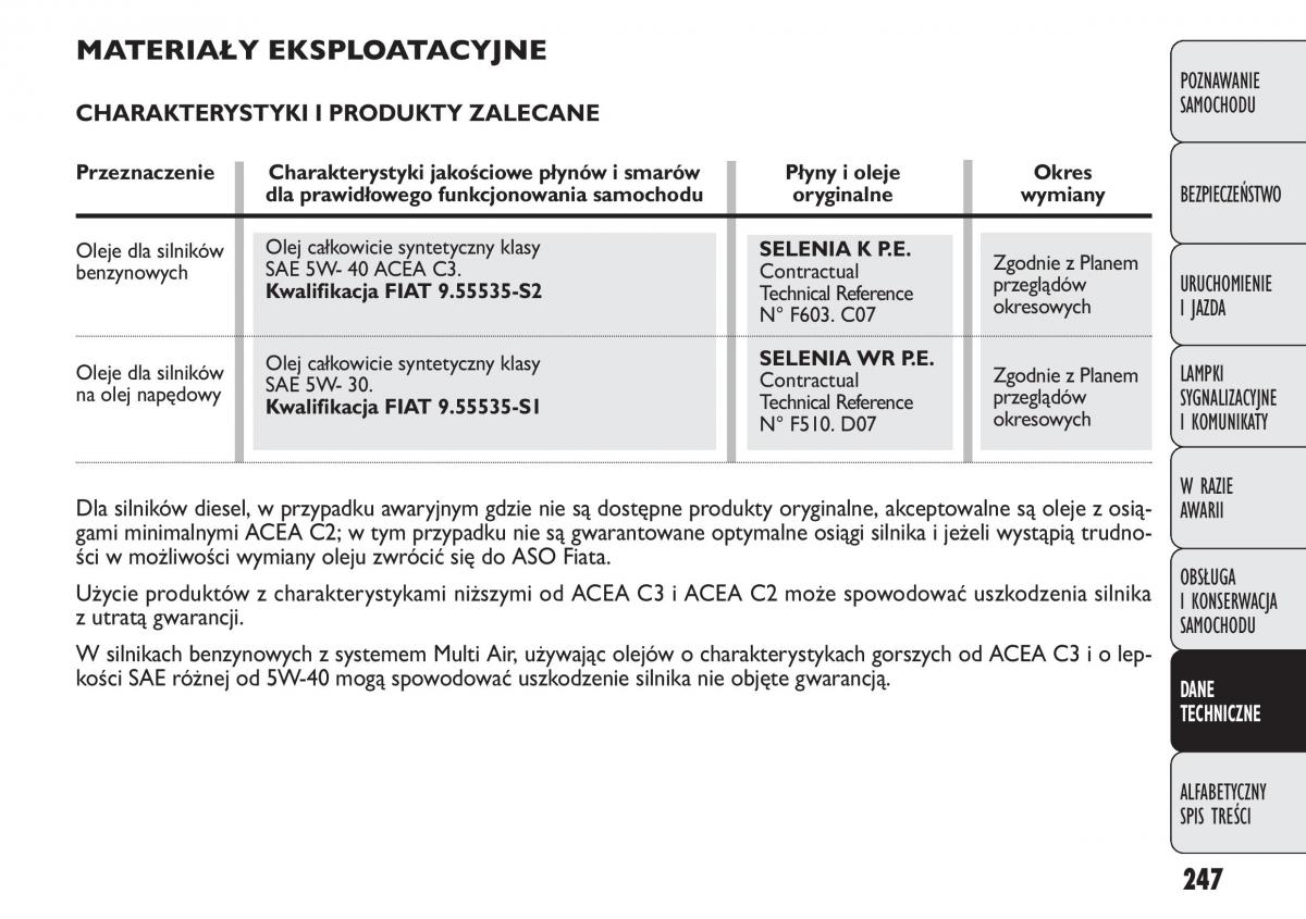 Fiat Punto III 3 instrukcja obslugi / page 249