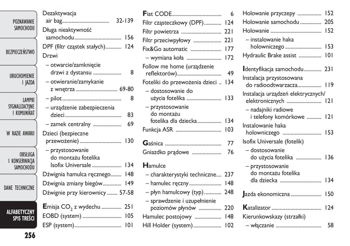 manual  Fiat Punto III 3 instrukcja / page 258