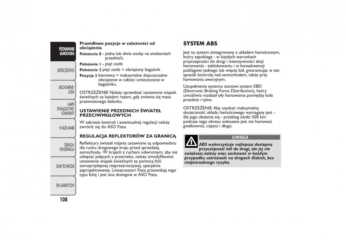 Fiat Bravo II 2 instrukcja obslugi / page 112