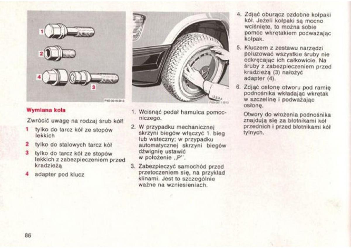 manual  Mercedes Benz E W124 instrukcja / page 86