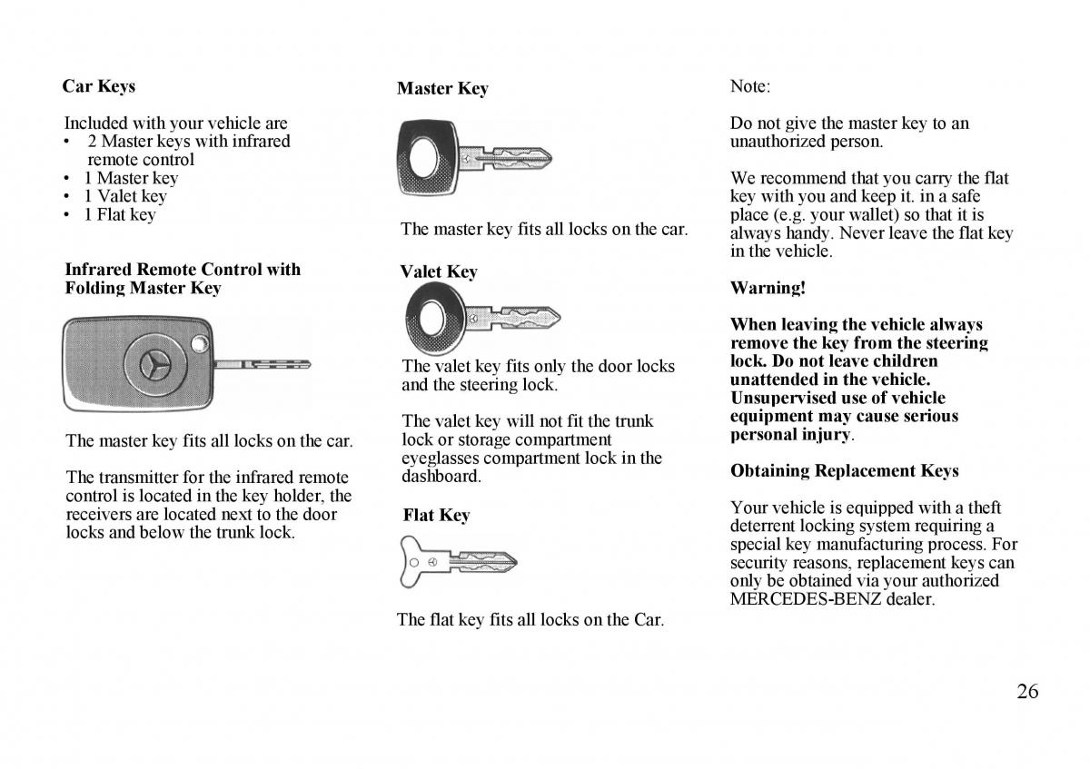 Mercedes Benz S W140 owners manual / page 26