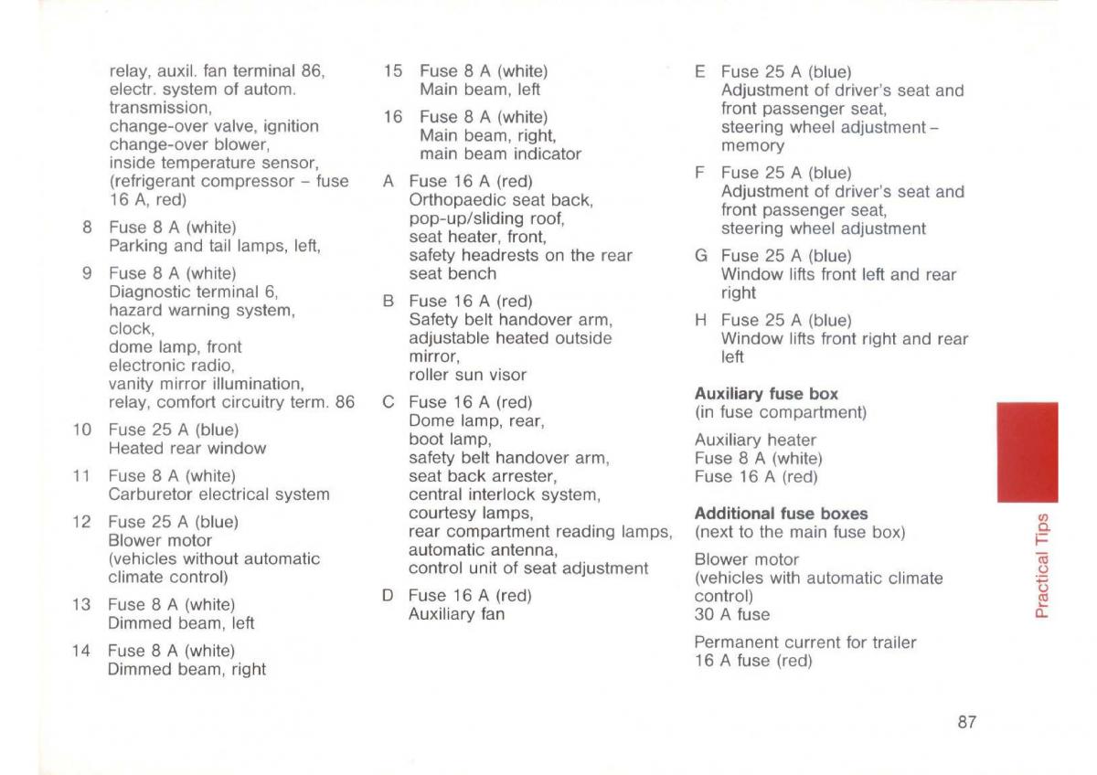 Mercedes Benz E W124 owners manual / page 89