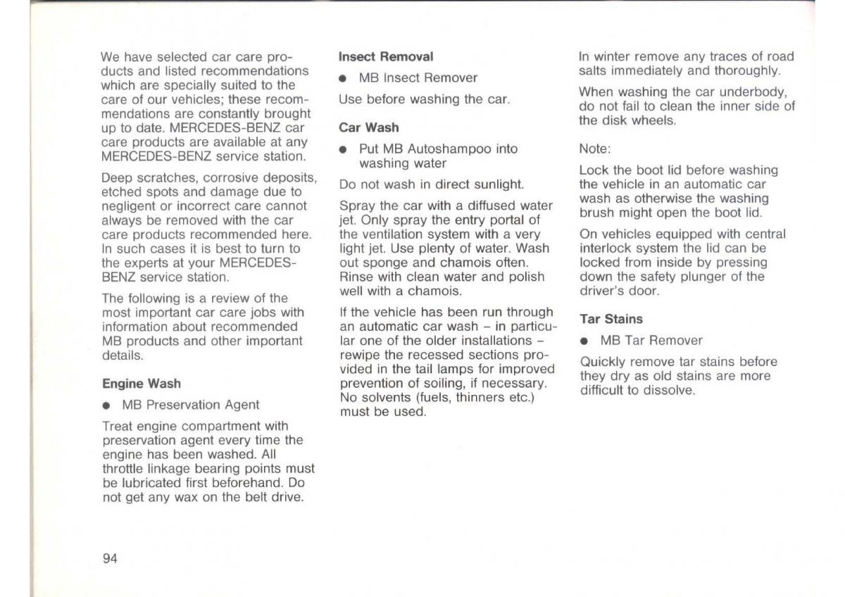 Mercedes Benz E W124 owners manual / page 96