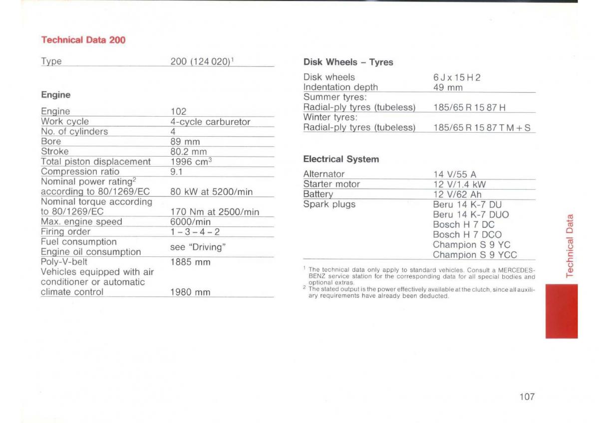 Mercedes Benz E W124 owners manual / page 109