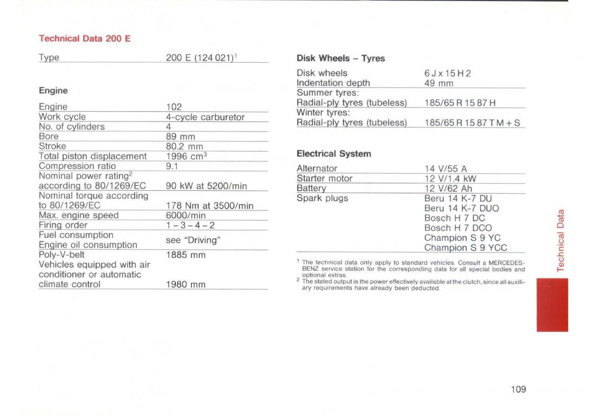 Mercedes Benz E W124 owners manual / page 111