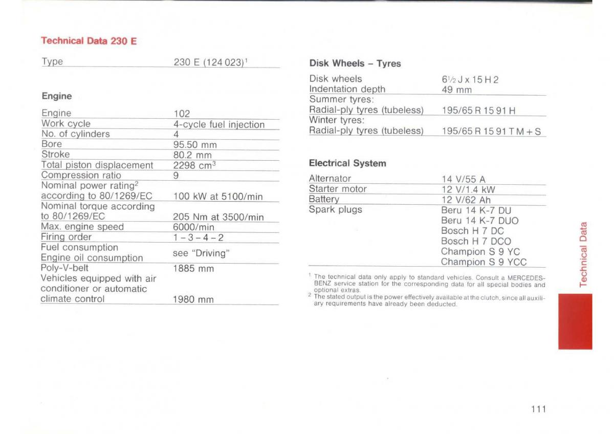 Mercedes Benz E W124 owners manual / page 113