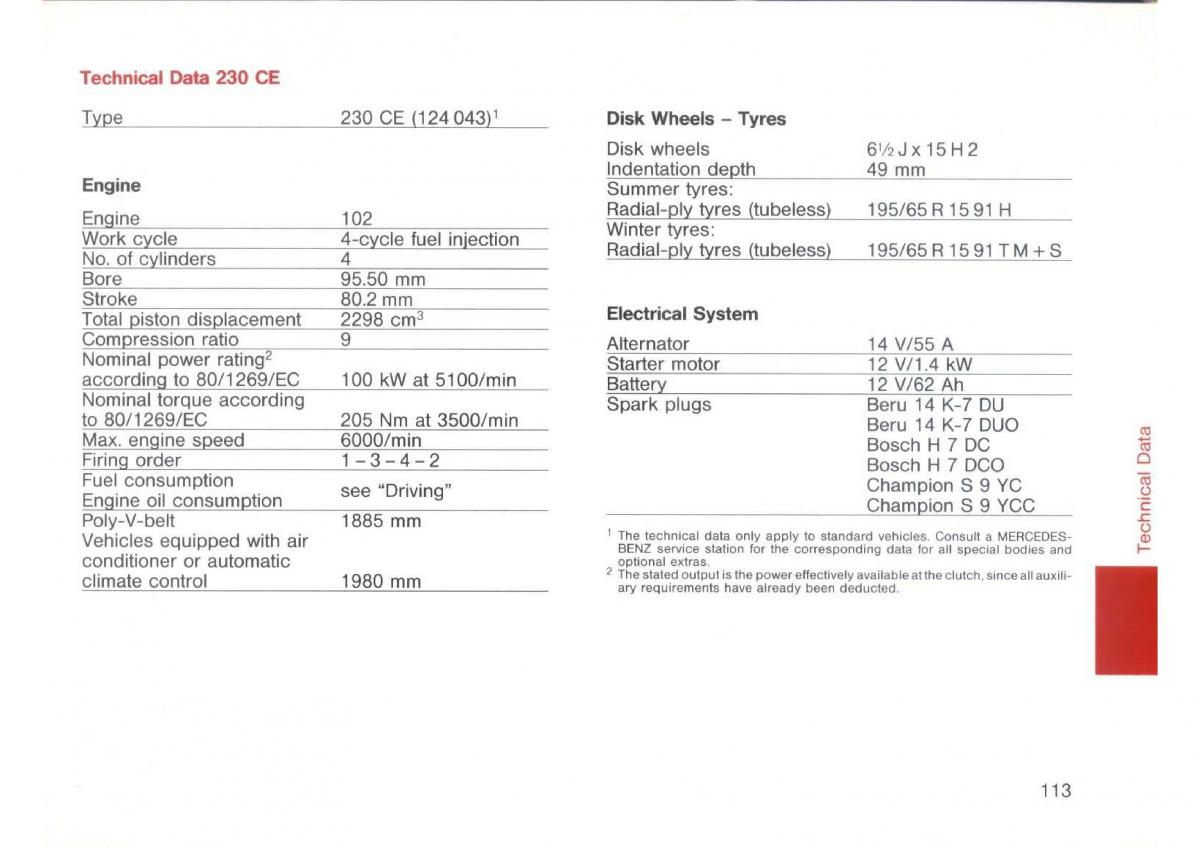 Mercedes Benz E W124 owners manual / page 115