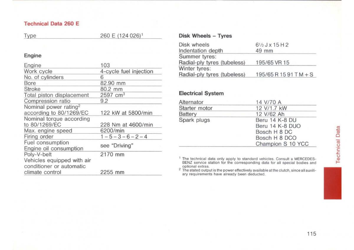 Mercedes Benz E W124 owners manual / page 117