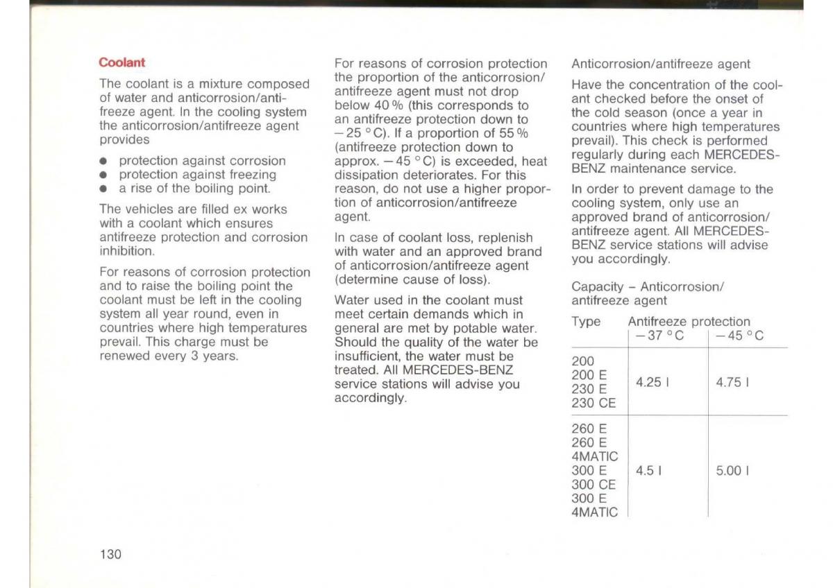 Mercedes Benz E W124 owners manual / page 132