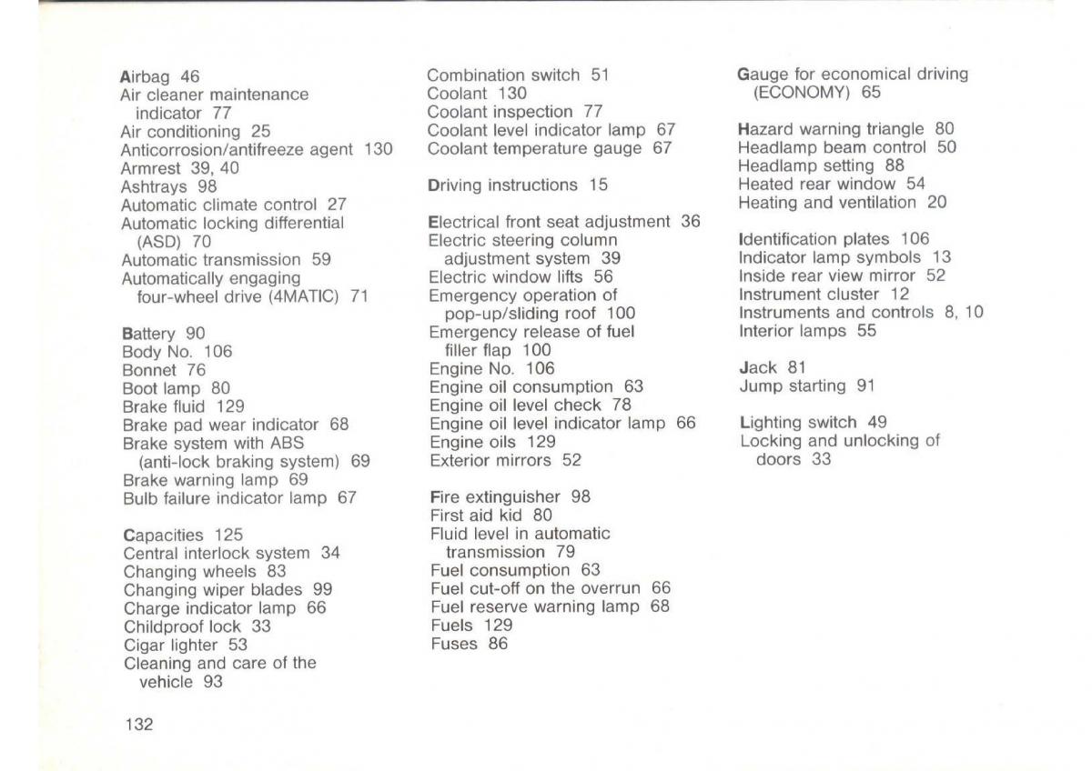 Mercedes Benz E W124 owners manual / page 134