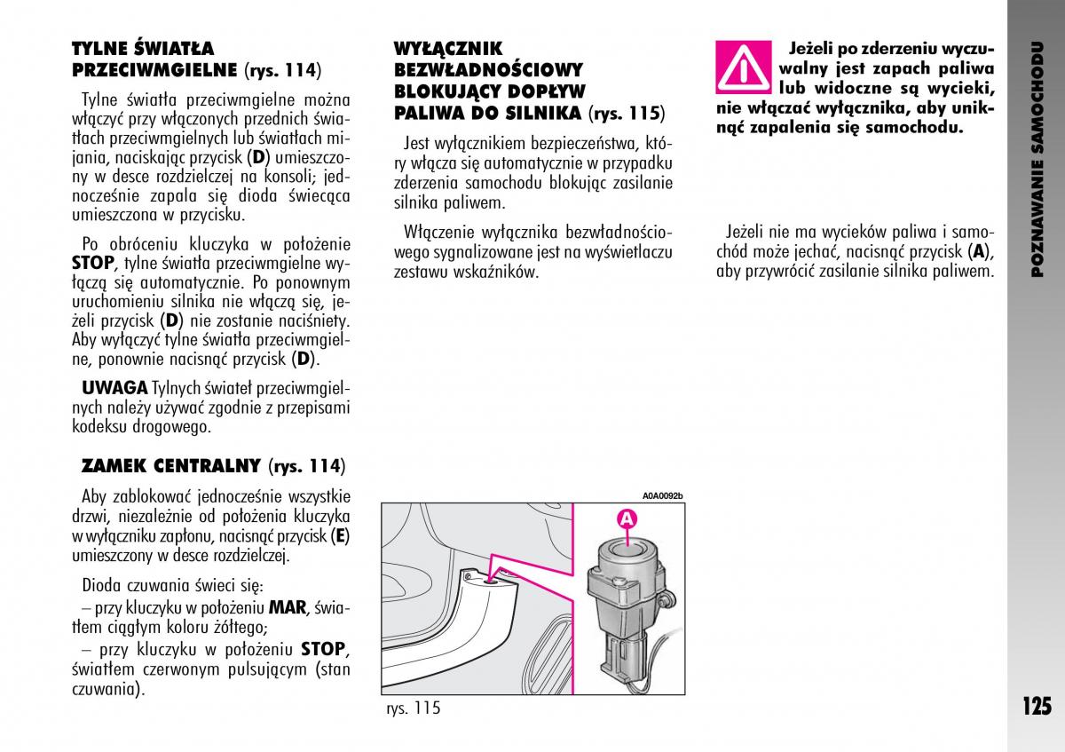 manual  Alfa Romeo GT instrukcja / page 126