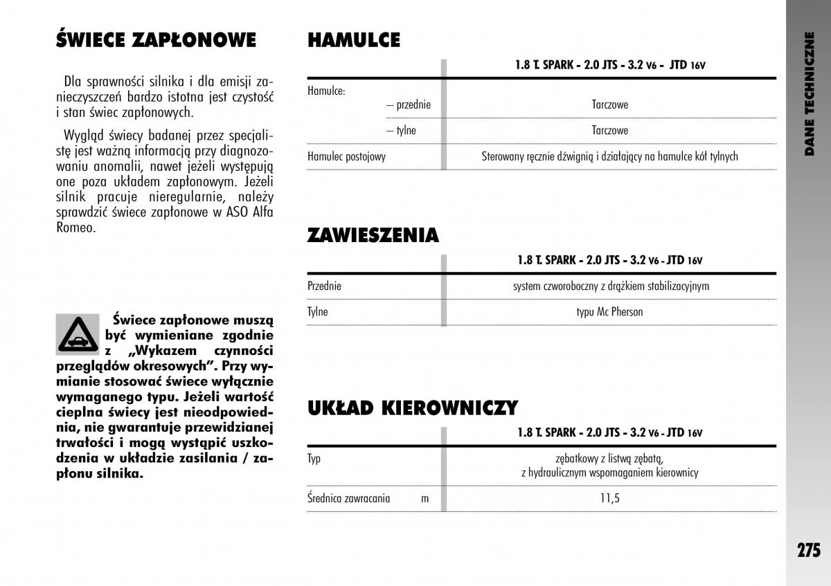 manual  Alfa Romeo GT instrukcja / page 276