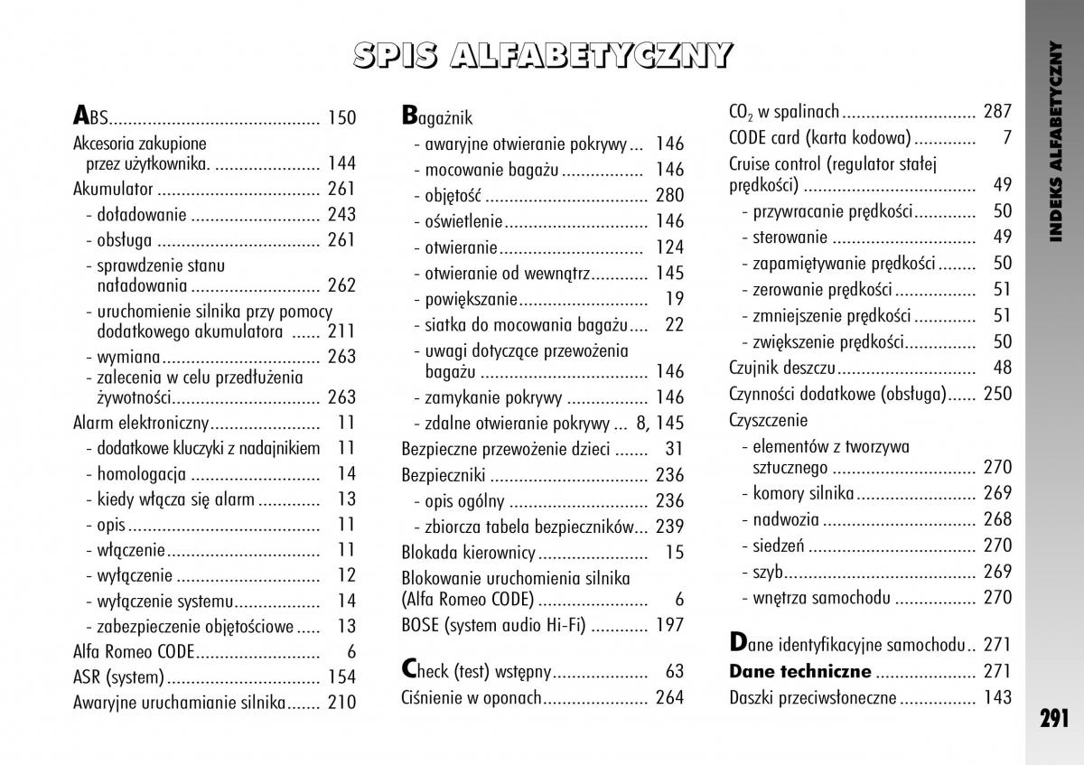 manual  Alfa Romeo GT instrukcja / page 292