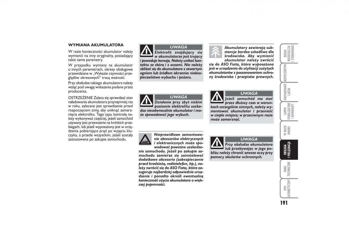 Fiat Linea instrukcja obslugi / page 192