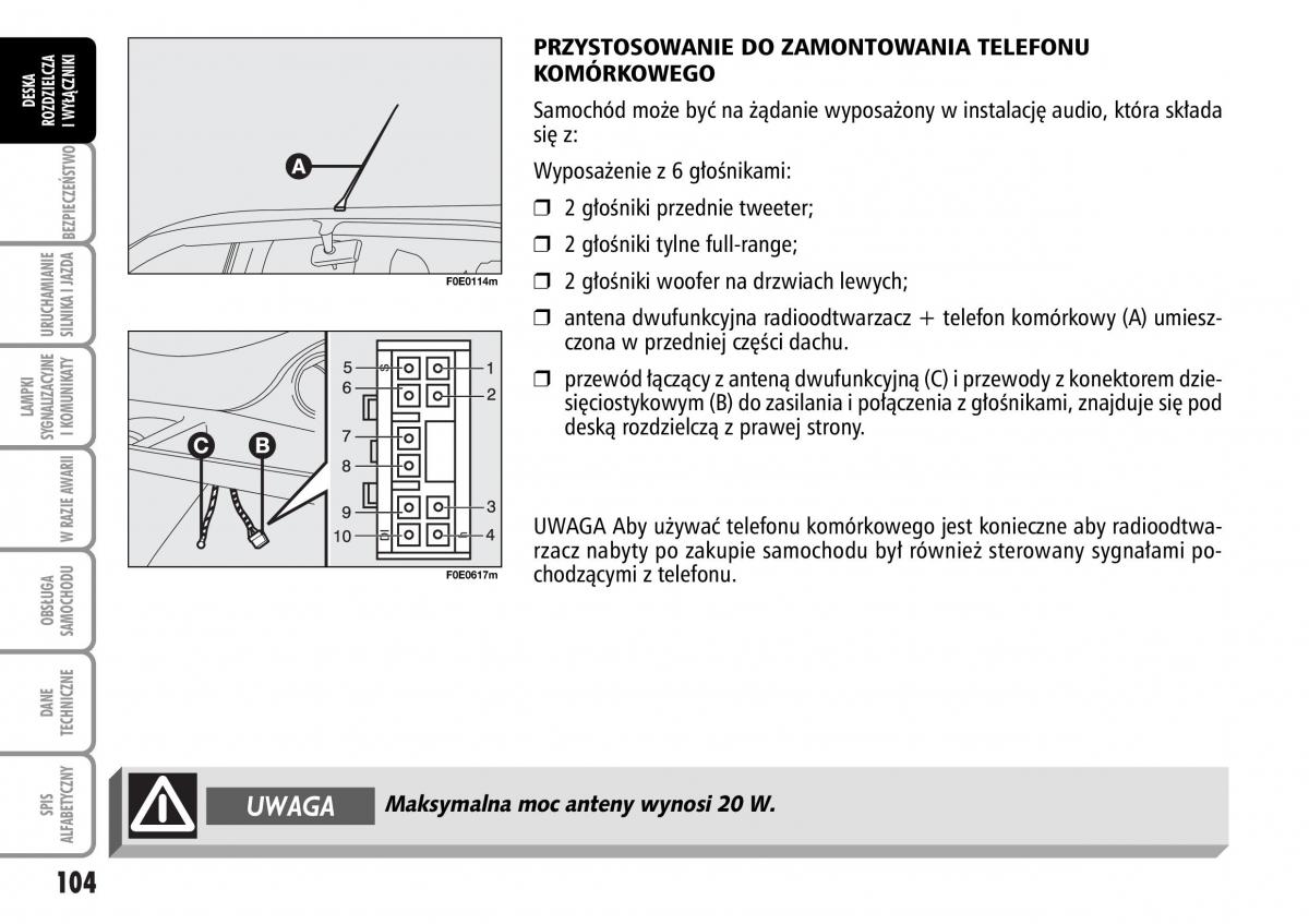 Fiat Multipla II 2 instrukcja obslugi / page 105