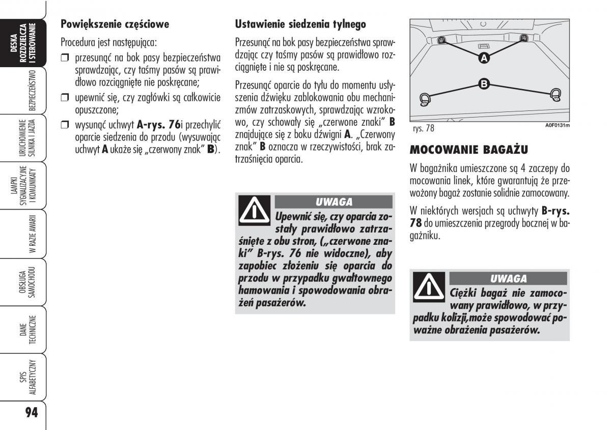 Alfa Romeo Brera Spider instrukcja obslugi / page 96