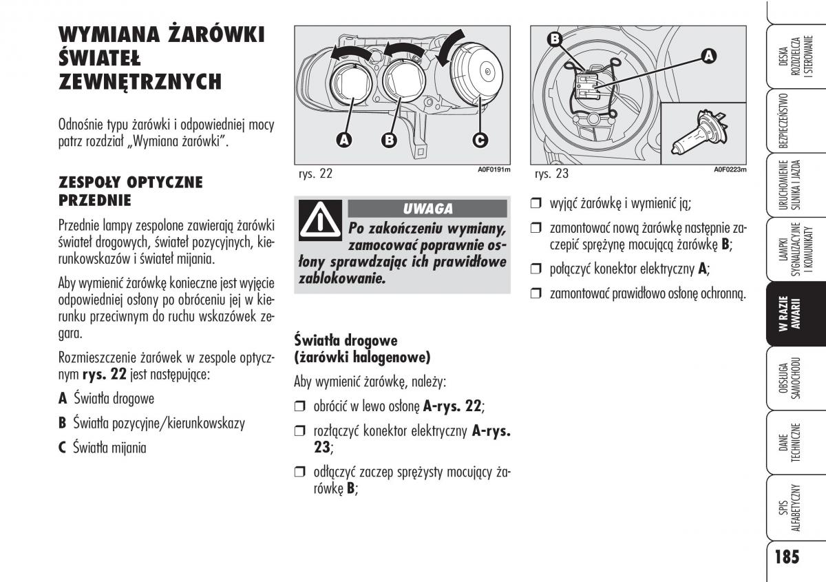 Alfa Romeo Brera Spider instrukcja obslugi / page 187