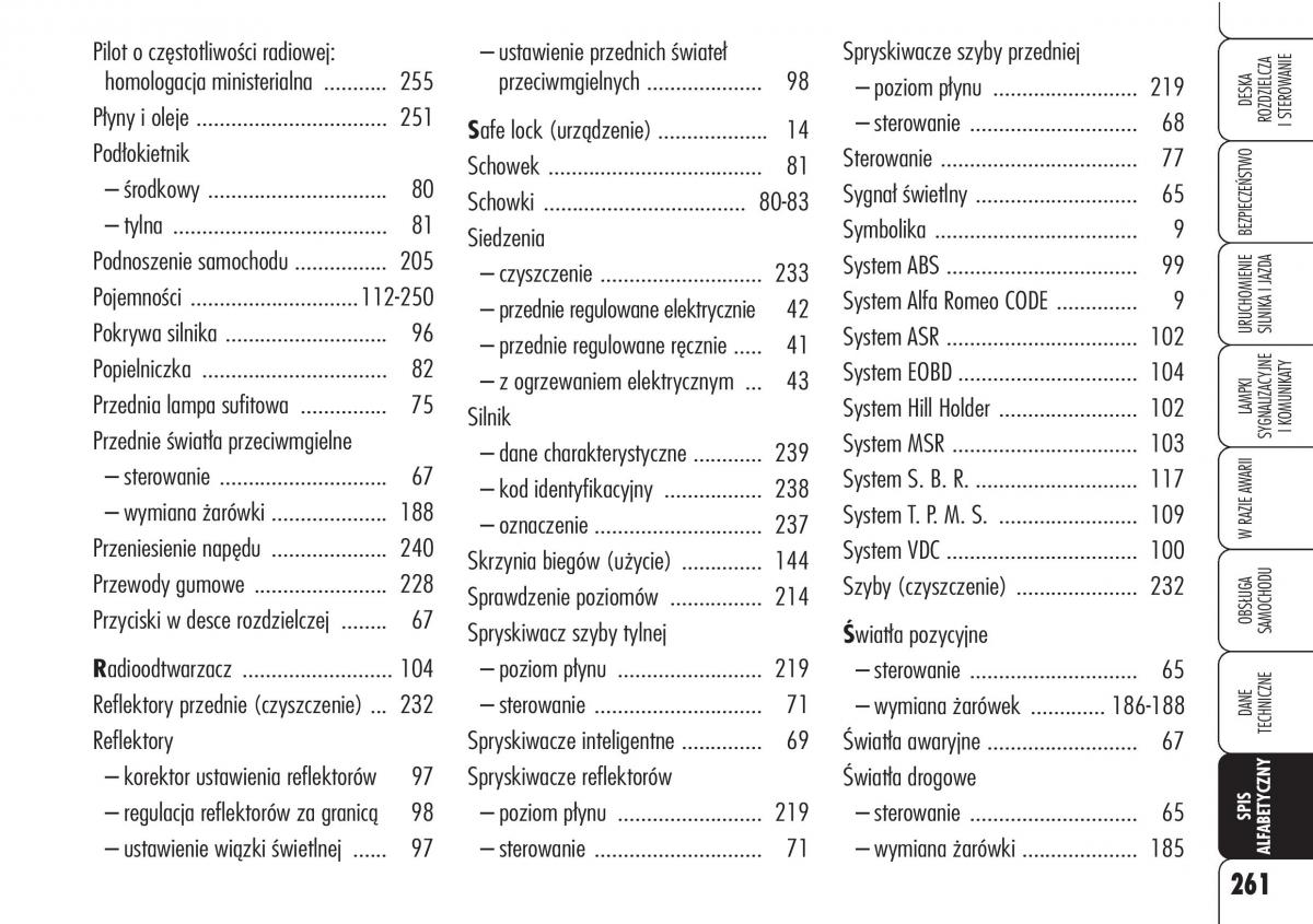 Alfa Romeo Brera Spider instrukcja obslugi / page 263