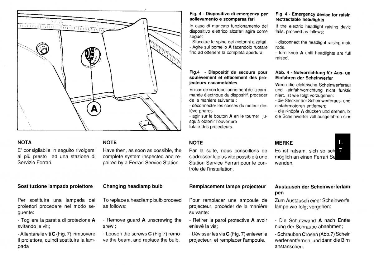 Ferrari Testarossa owners manual / page 120