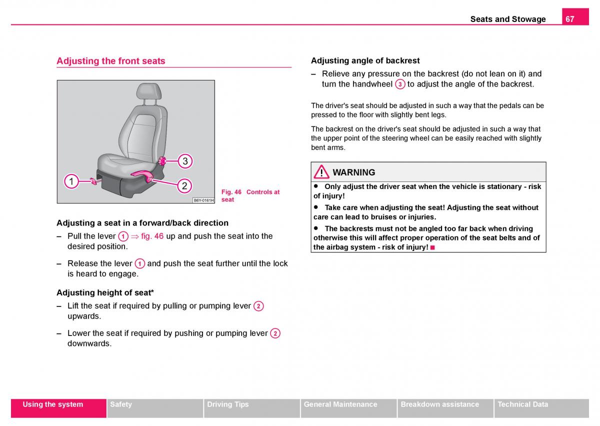 Skoda Fabia I 1 owners manual / page 68