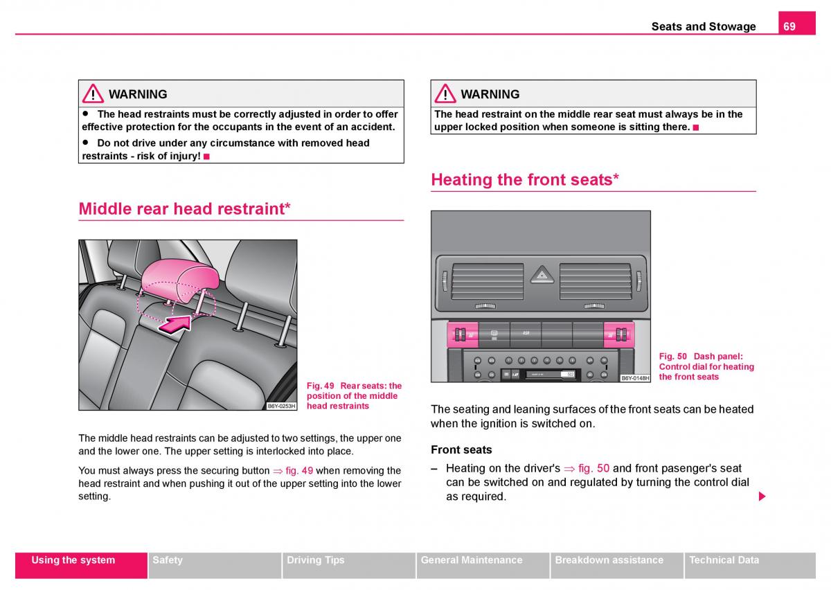 Skoda Fabia I 1 owners manual / page 70