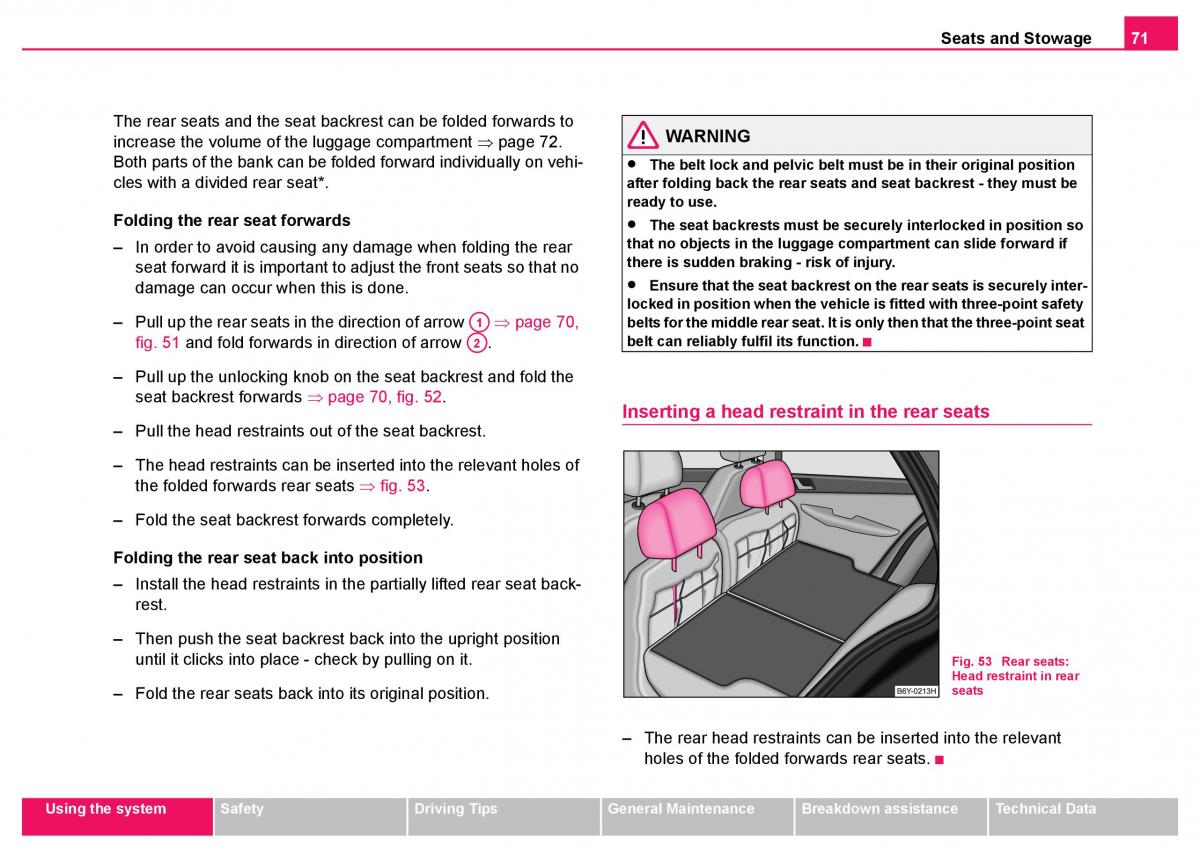 Skoda Fabia I 1 owners manual / page 72