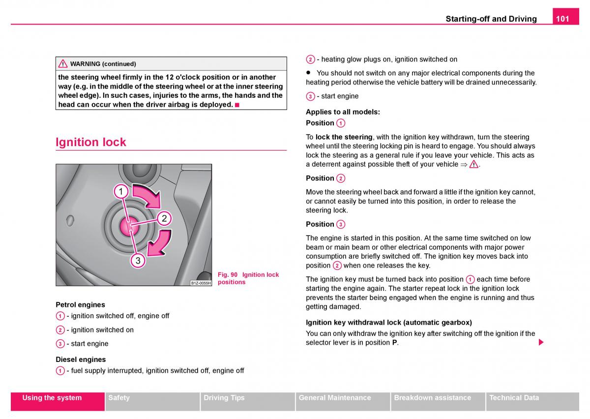 Skoda Fabia I 1 owners manual / page 102