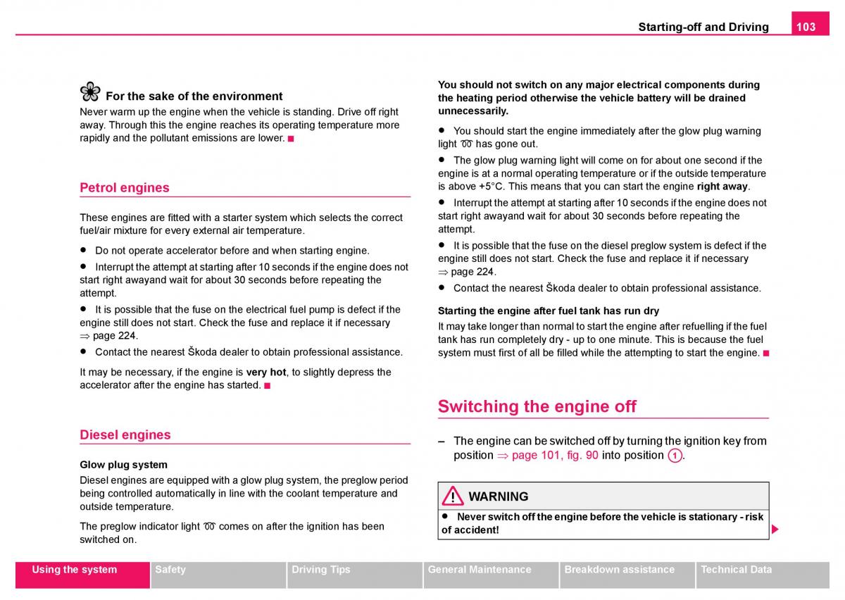 Skoda Fabia I 1 owners manual / page 104