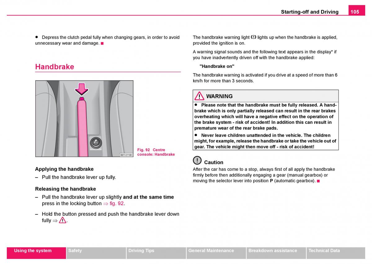 Skoda Fabia I 1 owners manual / page 106