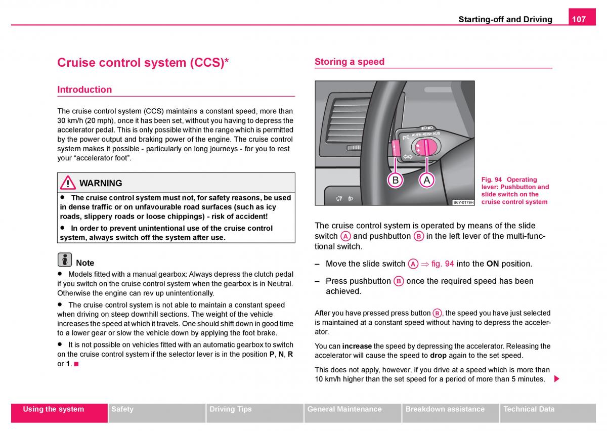 Skoda Fabia I 1 owners manual / page 108