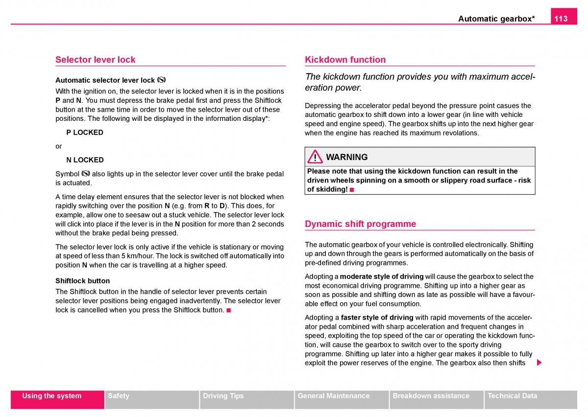 Skoda Fabia I 1 owners manual / page 114