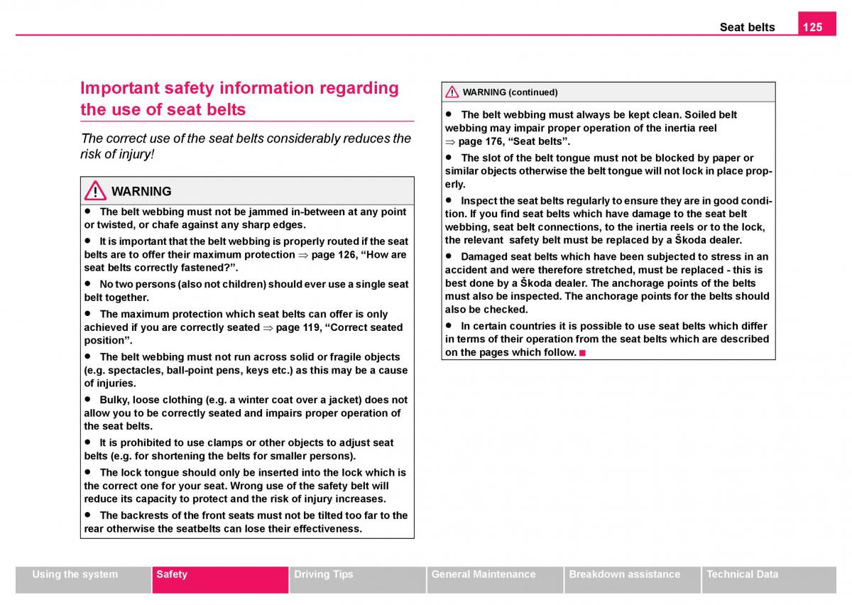 Skoda Fabia I 1 owners manual / page 126