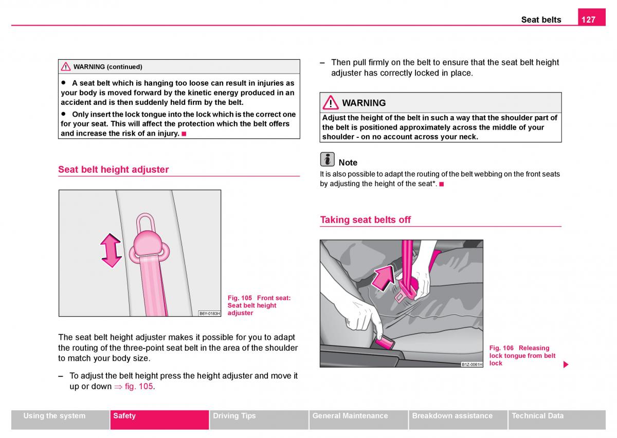 Skoda Fabia I 1 owners manual / page 128