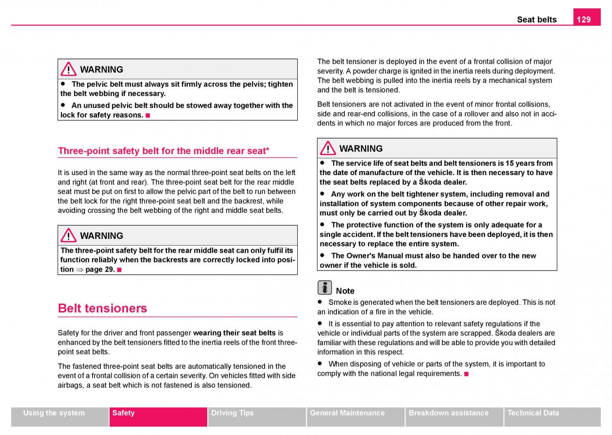 Skoda Fabia I 1 owners manual / page 130