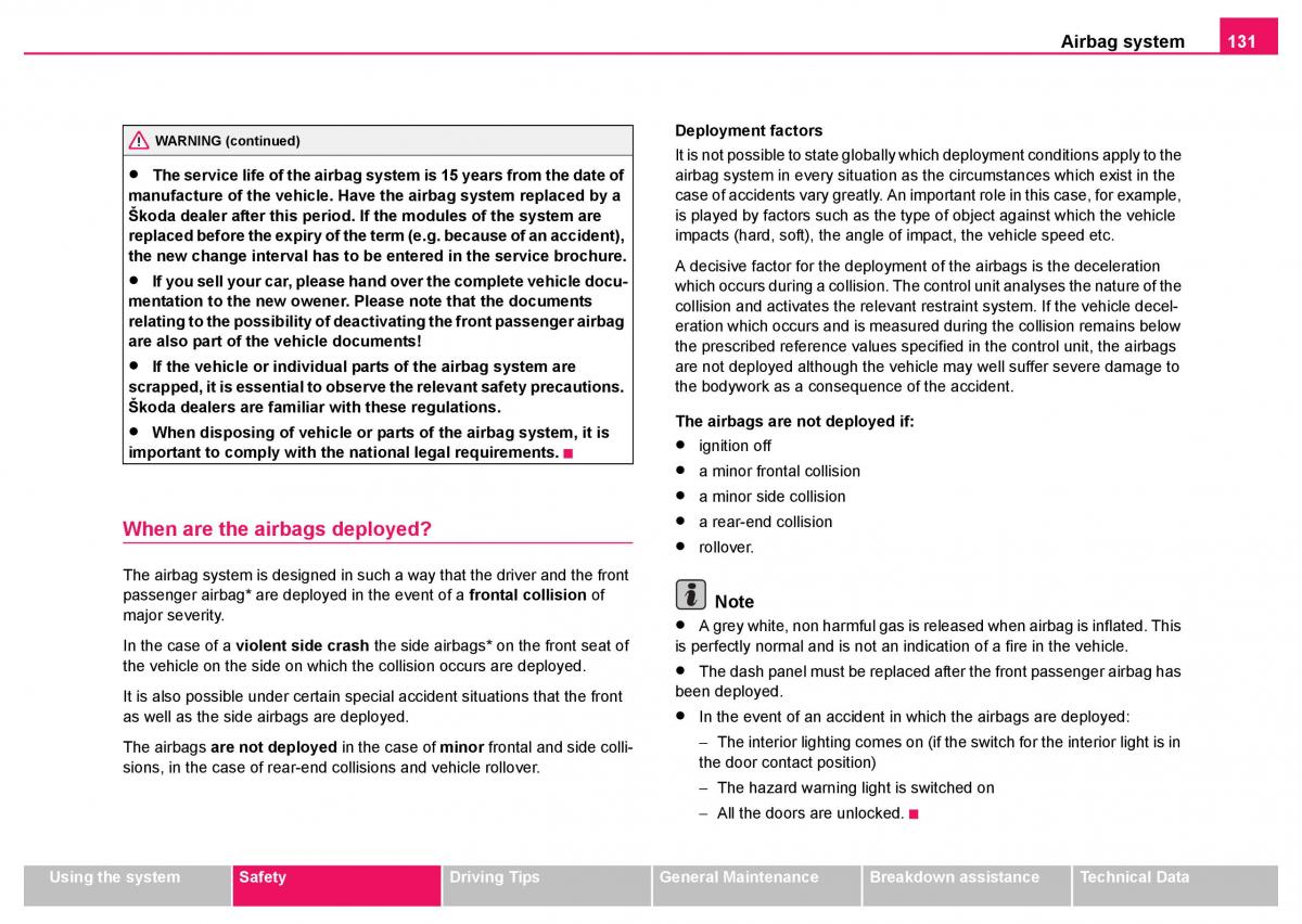 Skoda Fabia I 1 owners manual / page 132