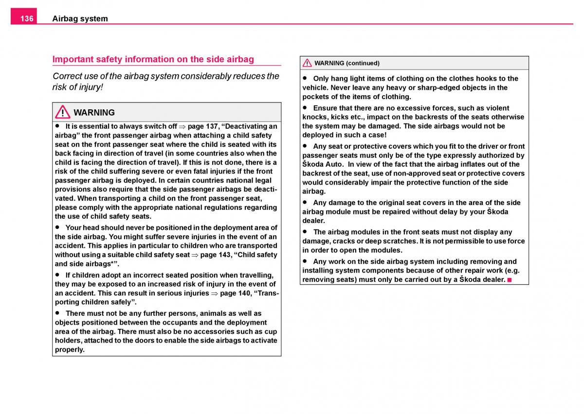 Skoda Fabia I 1 owners manual / page 137