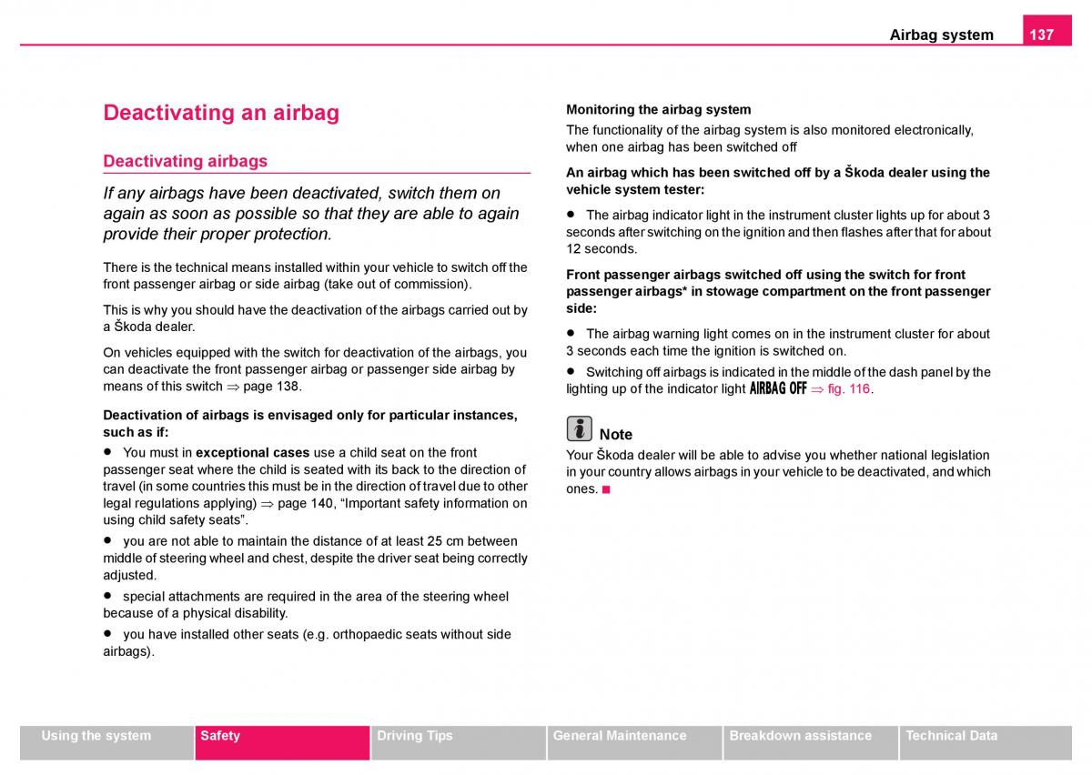 Skoda Fabia I 1 owners manual / page 138