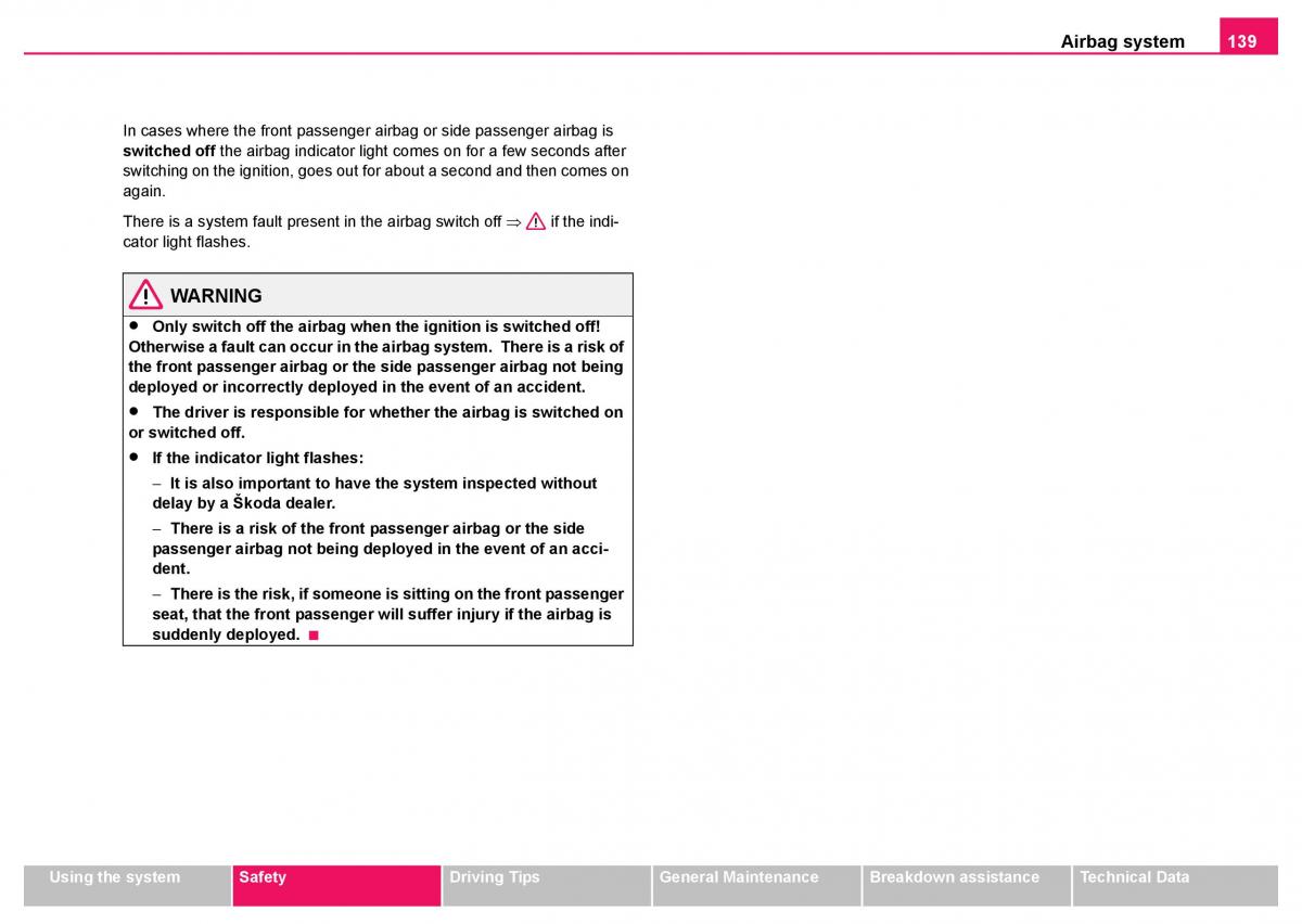 Skoda Fabia I 1 owners manual / page 140