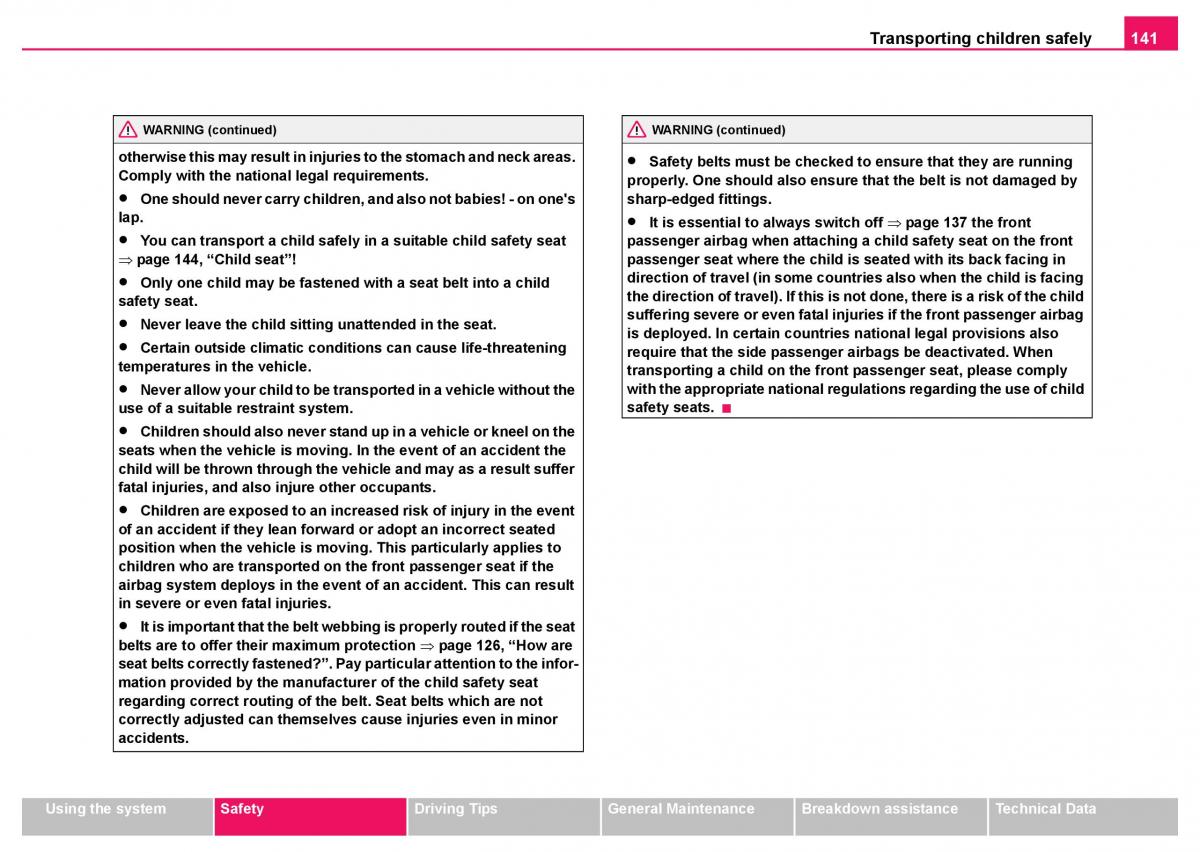 Skoda Fabia I 1 owners manual / page 142