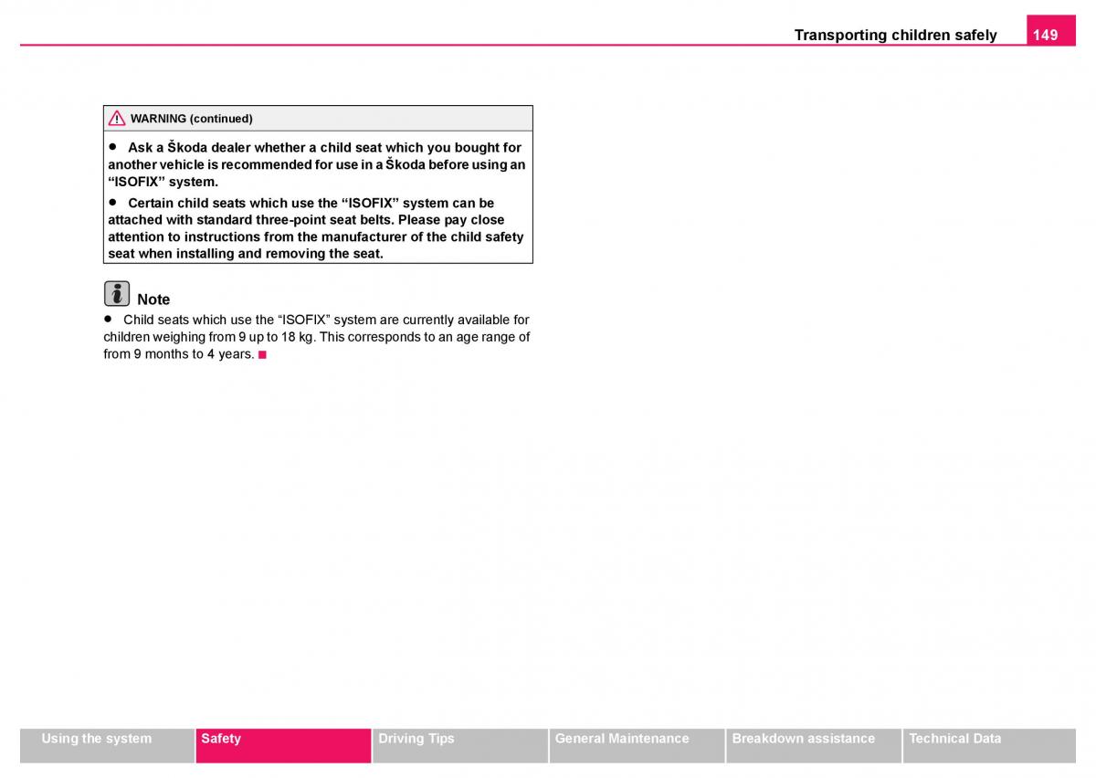 Skoda Fabia I 1 owners manual / page 150