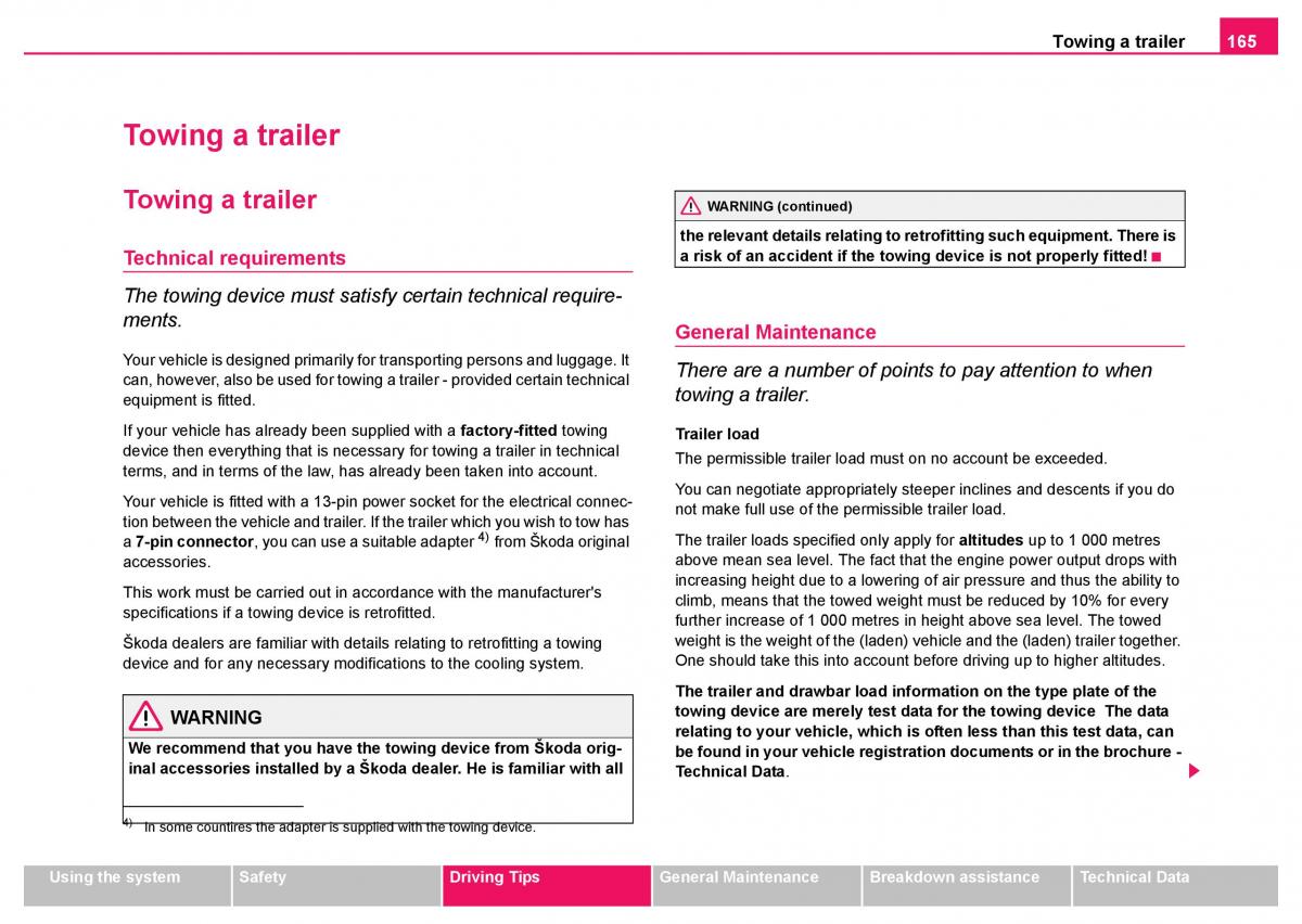 Skoda Fabia I 1 owners manual / page 166