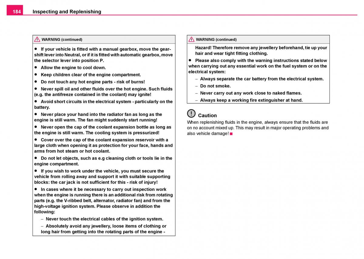 Skoda Fabia I 1 owners manual / page 185