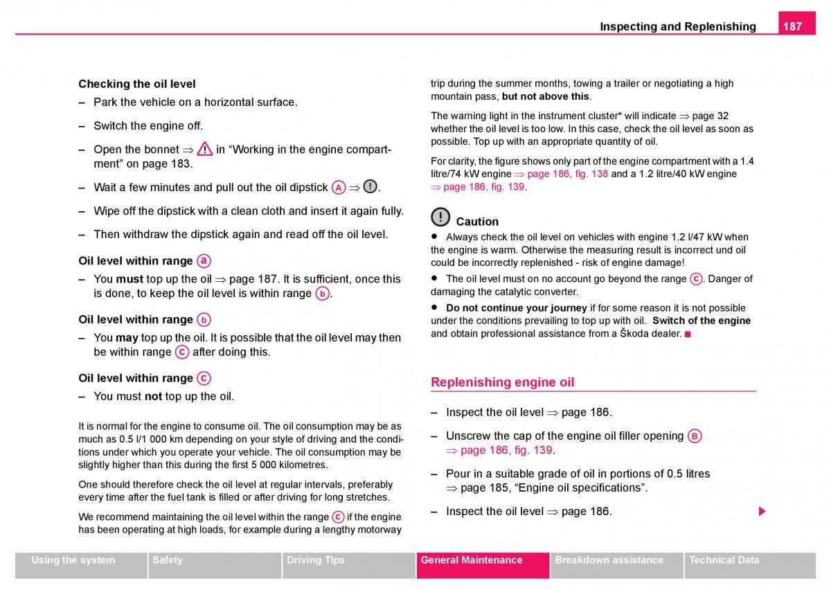 Skoda Fabia I 1 owners manual / page 188