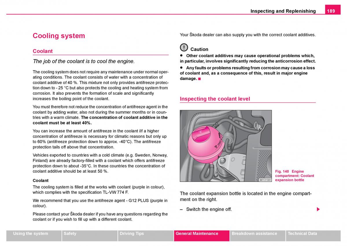 Skoda Fabia I 1 owners manual / page 190