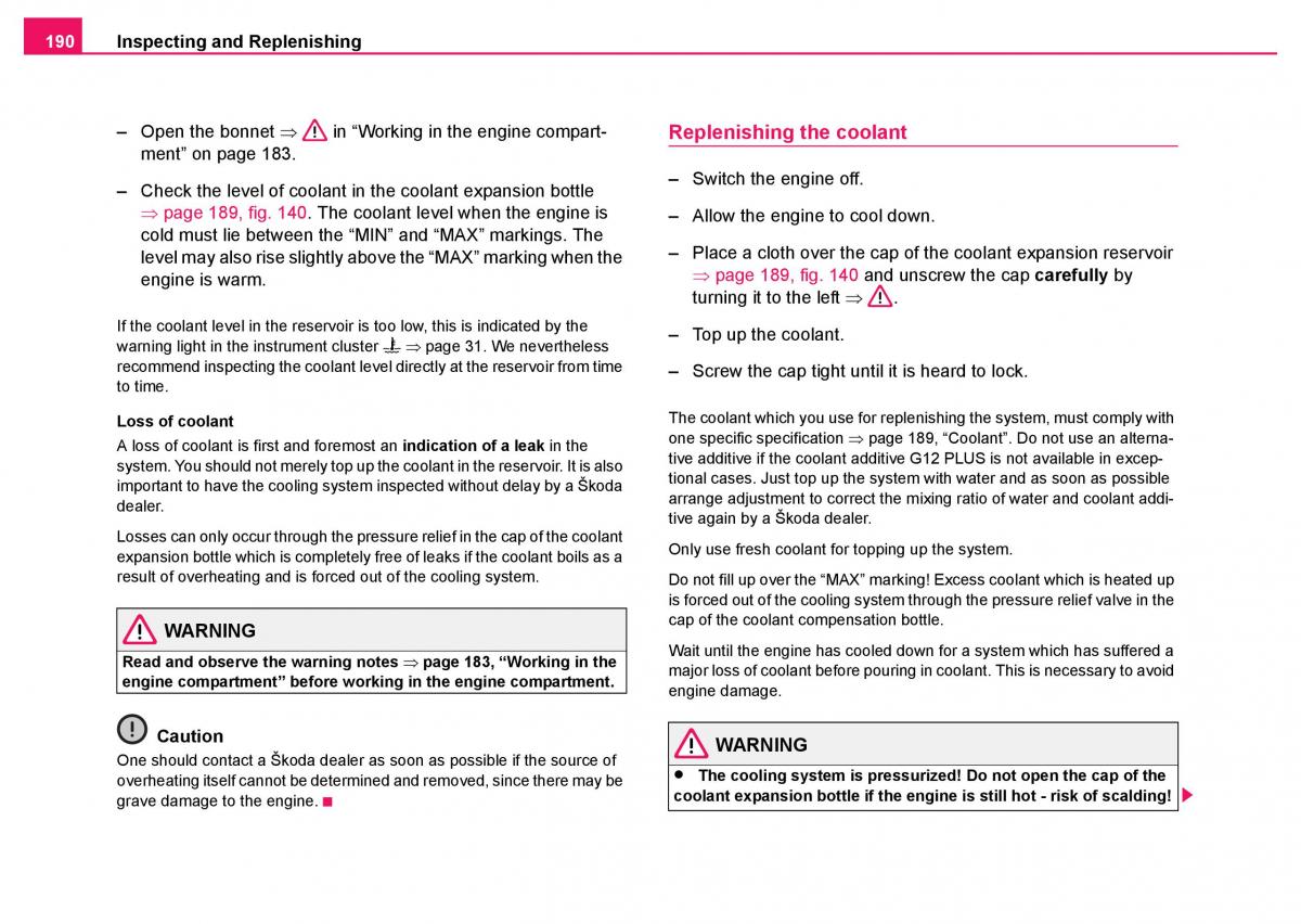 Skoda Fabia I 1 owners manual / page 191