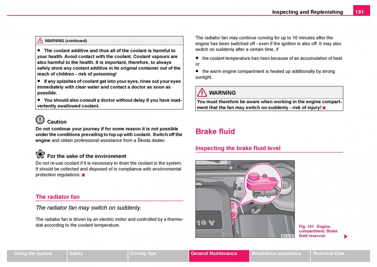 Skoda Fabia I 1 owners manual / page 192